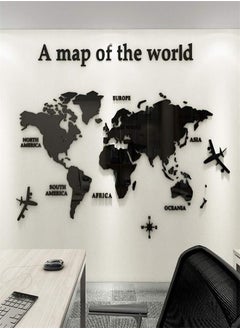 3D World Map Decorative Wall Sticker for Living Room TV Par Bedroom Nursery Office Kids (Black) (M)