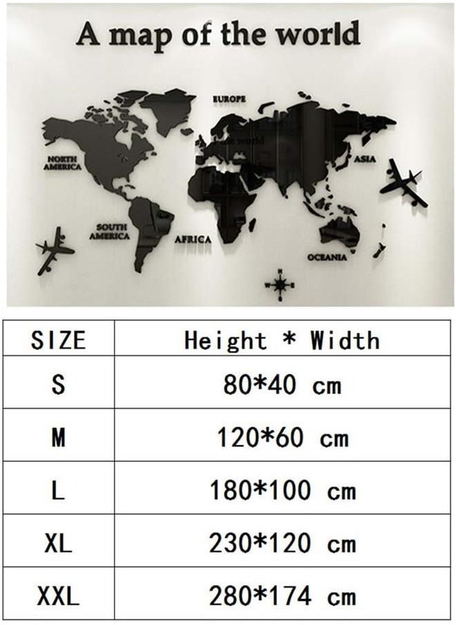 Generic - 3D World Map Decorative Wall Sticker for Living Room TV Par Bedroom Nursery Office Kids (Black) (M) - Image 1