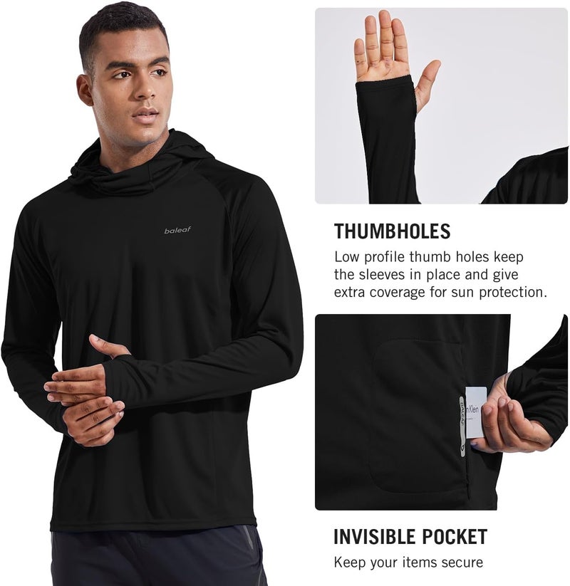 BALEAF Men's Sun Protection Hoodie Shirt UPF 50+ Long Sleeve UV SPF T-Shirts with Mask Rash Guard Fishing Lightweight - Image 3