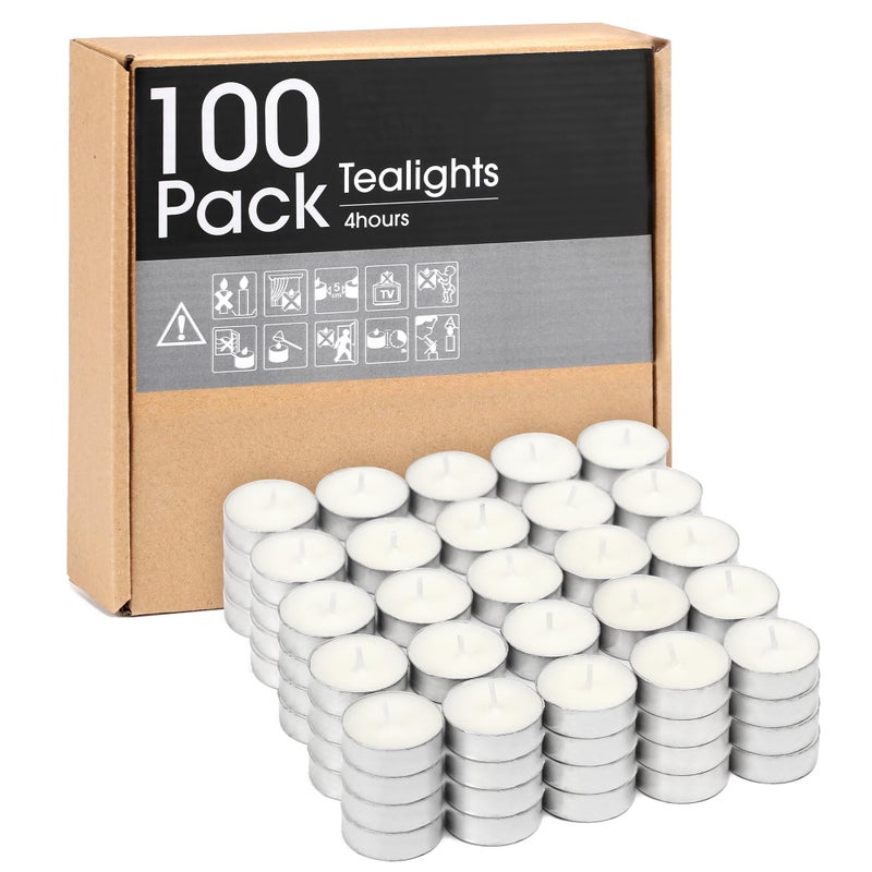 HILUMIDA Unscented Tealight Candles - 100 Pack 4 Hours Smokeless White Small Tea Candles for Weddings,Warmer Home Decor for Home - Image 1