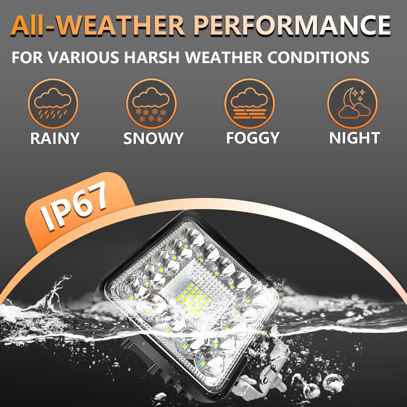 SAN YOUNG LED Tractor Work Lights, Off Road 4 Inch 240W 20000lm LED Pod Lights 12V 24V Cube Light Square for Service Tow Truck ATV UTV RV RZR Boat Pickup Golf Cart Snow Blower Zero Turn Lawn Mower, 10Pack - Image 4