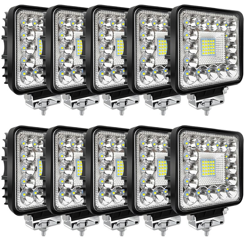 SAN YOUNG LED Tractor Work Lights, Off Road 4 Inch 240W 20000lm LED Pod Lights 12V 24V Cube Light Square for Service Tow Truck ATV UTV RV RZR Boat Pickup Golf Cart Snow Blower Zero Turn Lawn Mower, 10Pack - Image 1