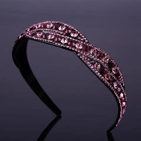 Generic Elegant Full-Diamond Fashion Wide Headband Purple