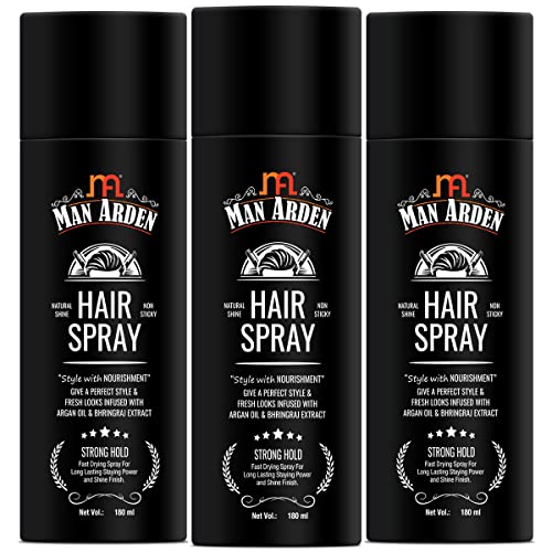 Man Arden Hair Spray - Strong Hold, Styling with Nourishment - Argan Oil and Bhringraj, 180 ml x Pack Of 3 - Image 1