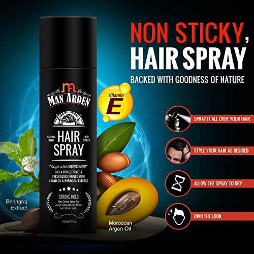 Man Arden Hair Spray - Strong Hold, Styling with Nourishment - Argan Oil and Bhringraj, 180 ml x Pack Of 3 - Image 5