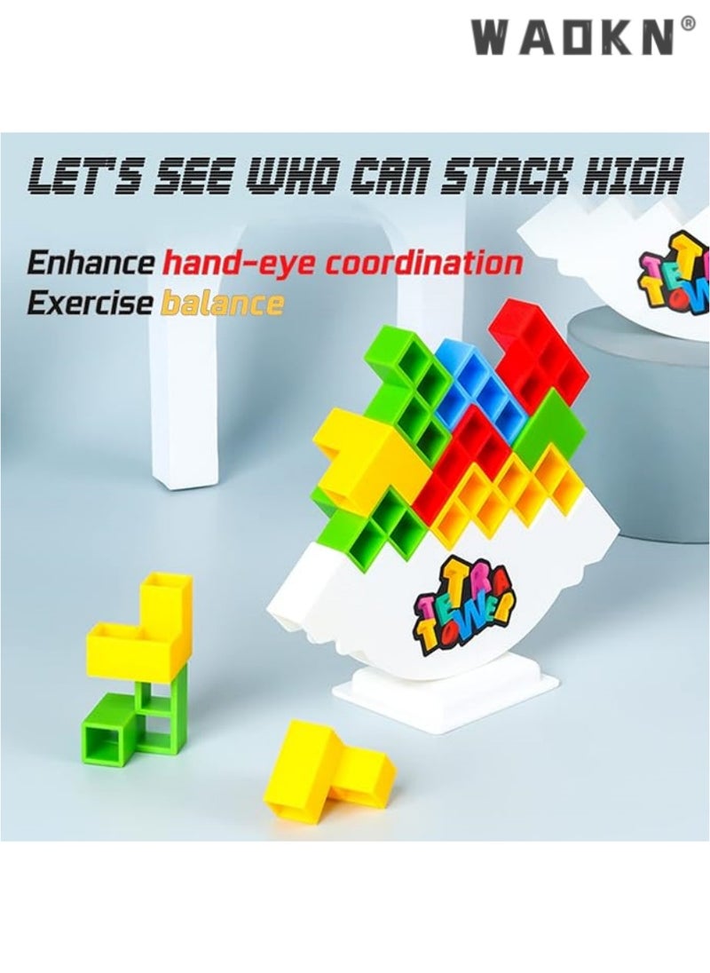 WAOKN 48 Pcs Tetra Tower Balance Stacking Blocks Game, Board Games for 2 Players+ Family Games, Parties, Travel, Kids & Adults Team Building Blocks Toy  - Image 2