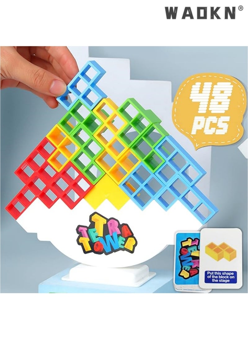 WAOKN 48 Pcs Tetra Tower Balance Stacking Blocks Game, Board Games for 2 Players+ Family Games, Parties, Travel, Kids & Adults Team Building Blocks Toy  - Image 1