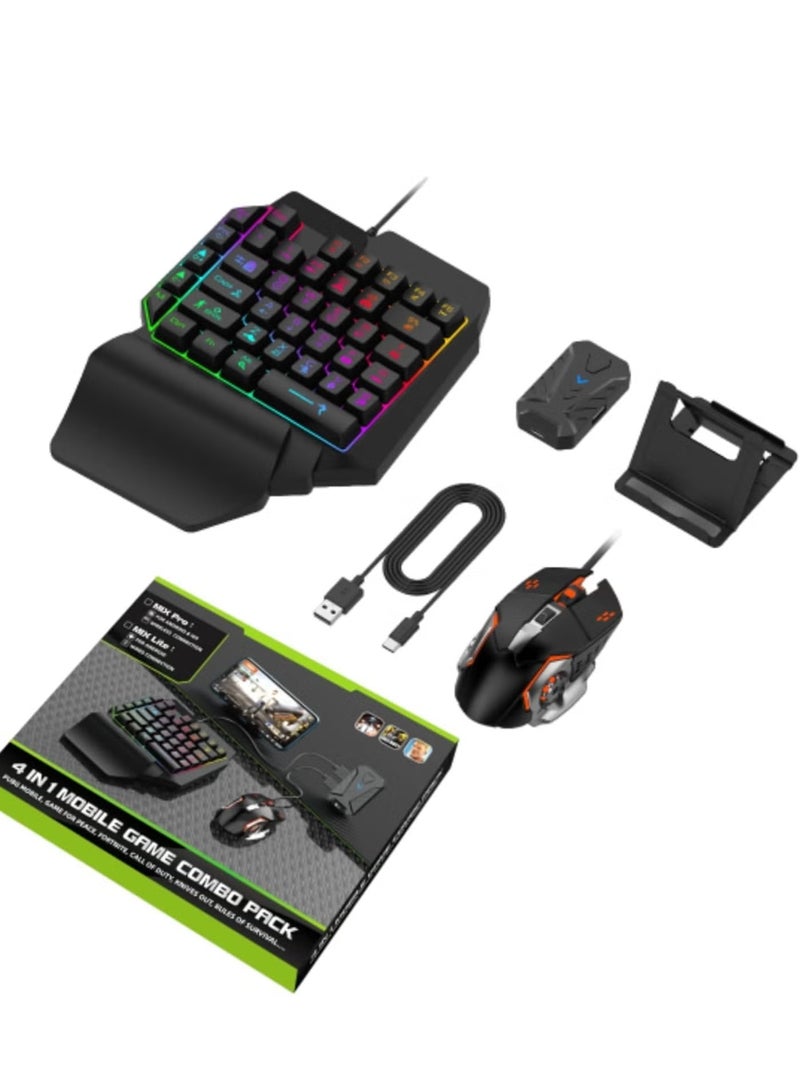 ميكس 4 في 1 حزمة كومبو ألعاب محمولة ، لوحة مفاتيح ألعاب بيد واحدة ، وحدة تحكم لوحة ألعاب محمولة محول ماوس لوحة مفاتيح الألعاب لنظام Android - Image 1