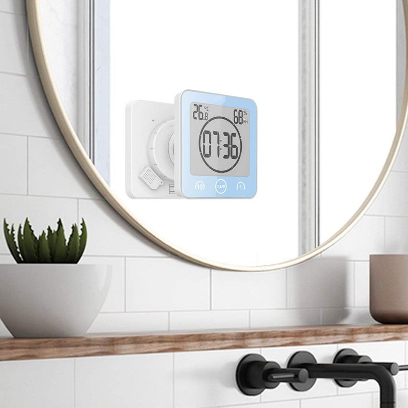 NOFIBAF Digital Bathroom Shower Wall Clock Timer with Alarm with Big LCD Display, Waterproof for Water Spray, Humidity Temperature Display, Wall Clock Timer for Bathroom Shower Makeup Cooking - Image 5