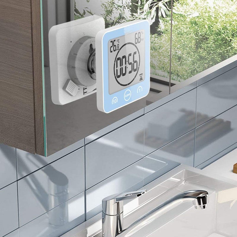 NOFIBAF Digital Bathroom Shower Wall Clock Timer with Alarm with Big LCD Display, Waterproof for Water Spray, Humidity Temperature Display, Wall Clock Timer for Bathroom Shower Makeup Cooking - Image 4