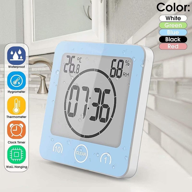 NOFIBAF Digital Bathroom Shower Wall Clock Timer with Alarm with Big LCD Display, Waterproof for Water Spray, Humidity Temperature Display, Wall Clock Timer for Bathroom Shower Makeup Cooking - Image 3