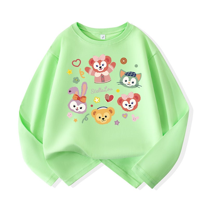 Kidsren'S Printed Cotton Long-Sleeved T-Shirts Spring & Fall New Style Medium And Large Girls' Fashionable And Versatile Loose Round Neck Tops - Image 1
