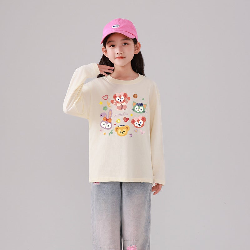 Kidsren'S Printed Cotton Long-Sleeved T-Shirts Spring & Fall New Style Medium And Large Girls' Fashionable And Versatile Loose Round Neck Tops - Image 5
