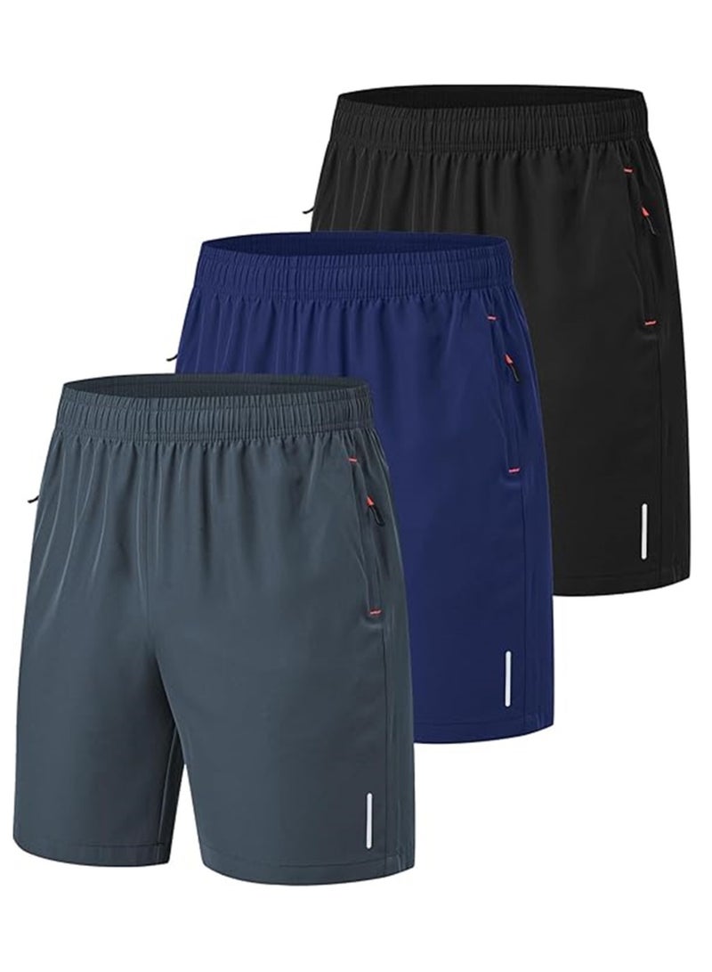 Generic 3 Pack Mens Shorts Athletic Gym Mens Workout Shorts Black Quick Dry Basketball Shorts Tennis Shorts For Men With Pockets For Running Jogging Casual Activewear Size XL  - Image 1