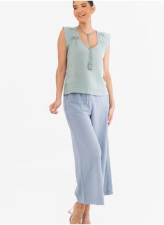HaILYS Boho Chic Tassel Tie Sleeveless Blouse with Crochet Detail  - Image 4