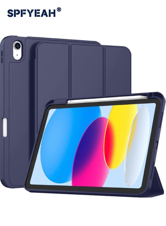 SPFYEAH iPad (A16) 11th Generation 11 inch (2025) / iPad 10th Generation 10.9 inch (2022) Case, with Pencil Holder, Auto Wake/Sleep, Trifold Stand Smart Case Cover with Soft TPU Back, Dark Blue