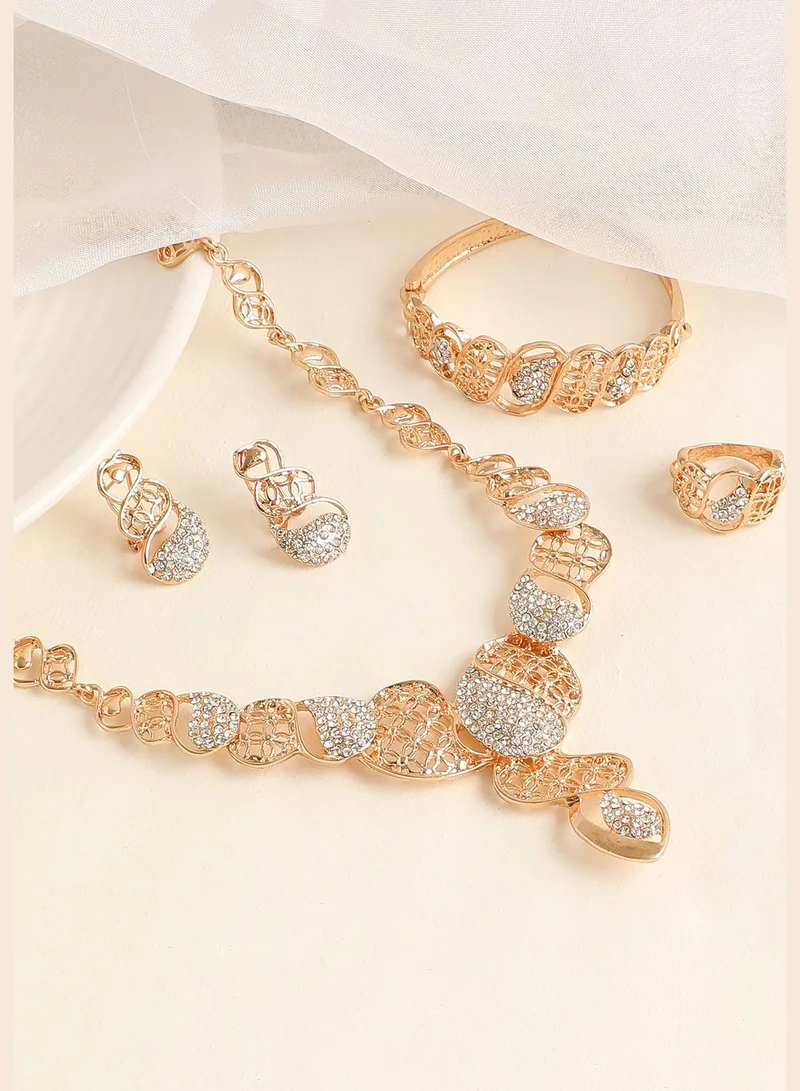 SOHI Gold Plated Designer Stone Necklace, Earring, Ring and Bracelet Set