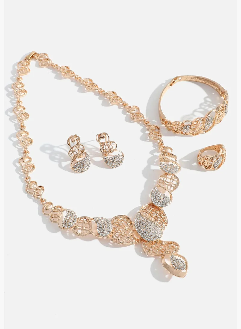 SOHI Gold Plated Designer Stone Necklace, Earring, Ring and Bracelet Set