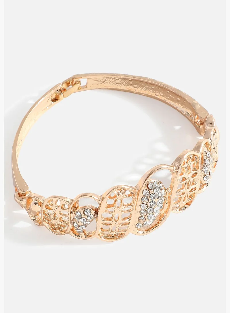 SOHI Gold Plated Designer Stone Necklace, Earring, Ring and Bracelet Set