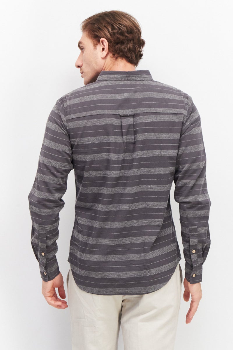 Sovereign Code قميص رجالي عادي بأكمام طويلة مخطط، رمادي/أبيض - Image 2