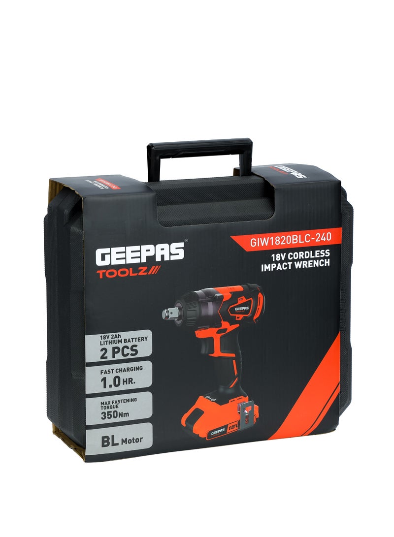 Geepas 18V 1/2" Drive Cordless Impact Wrench, GIW1820BLC-240, Cordless Impact Wrench with 2 Li Batteries, Fast Charging, BL Motor, Maximum Fastening Torque, 350 NM|LED Light, Red - Image 3