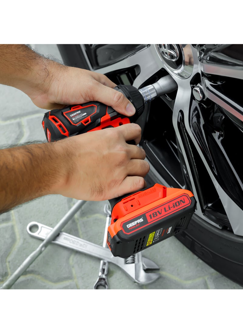 Geepas 18V 1/2" Drive Cordless Impact Wrench, GIW1820BLC-240, Cordless Impact Wrench with 2 Li Batteries, Fast Charging, BL Motor, Maximum Fastening Torque, 350 NM|LED Light, Red - Image 5