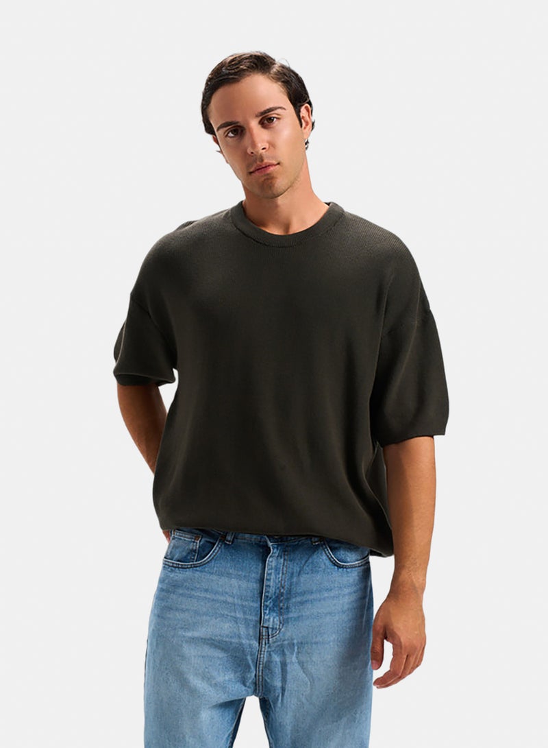 bowline Dark Olive Round Knitwear T-shirt - Image 1