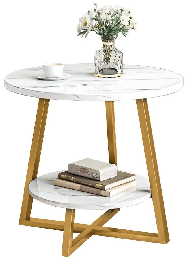 Generic SUPAAR sofa side table 2 Tier Coffee Table, Round End Table Sturdy Living Room, White Marble Texture MDF Top, Tall End Table for Bed Room, Coffee Tea End Table for Living Room  - Image 1