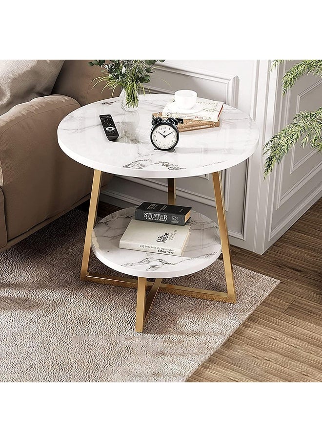 Generic SUPAAR sofa side table 2 Tier Coffee Table, Round End Table Sturdy Living Room, White Marble Texture MDF Top, Tall End Table for Bed Room, Coffee Tea End Table for Living Room  - Image 2