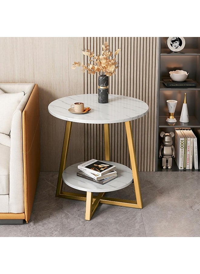 Generic SUPAAR sofa side table 2 Tier Coffee Table, Round End Table Sturdy Living Room, White Marble Texture MDF Top, Tall End Table for Bed Room, Coffee Tea End Table for Living Room  - Image 5