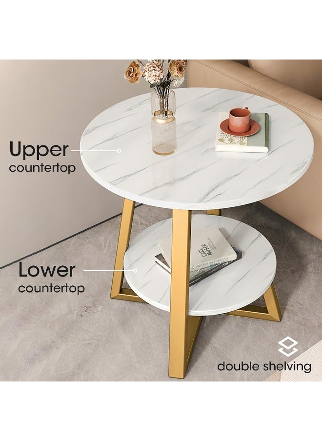 Generic SUPAAR sofa side table 2 Tier Coffee Table, Round End Table Sturdy Living Room, White Marble Texture MDF Top, Tall End Table for Bed Room, Coffee Tea End Table for Living Room  - Image 4