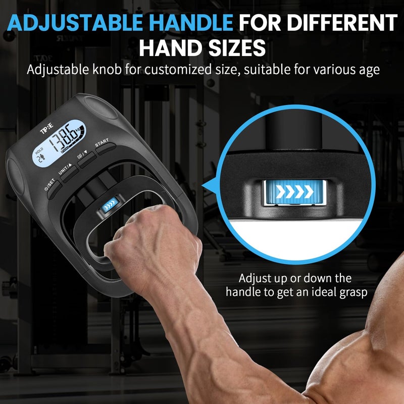 TIPRE 396lbs/180kg Grip Strength Tester, Hand grip Dynamometer, Digital Grip Strength Tester with LCD Display, Adjustable Hand Grip Training Gauge, Hand Exercisers for Sports Home School Use - Black - Image 4
