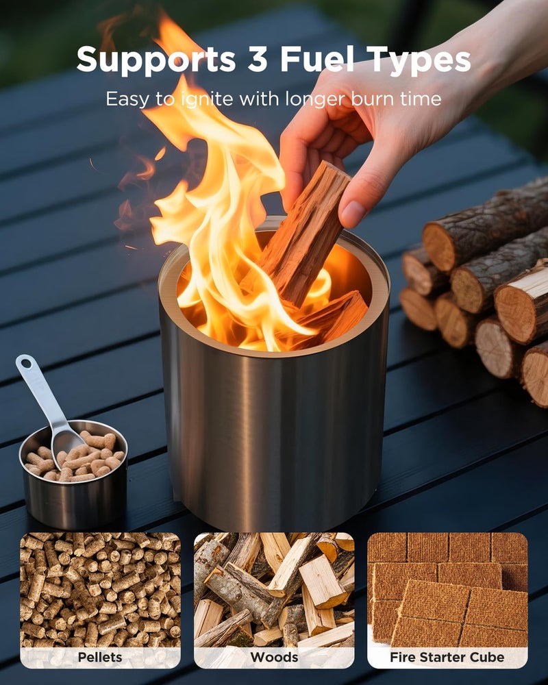 Ciays Smokeless Firepit with Stand, 7â€³ Tabletop Fire Pit for Camping with Patented Technology, Portable Fire Pit for Outside with Grill Rack, Fire Poker and Bag, Fueled by Pellets, Wood or Firestarter - Image 5