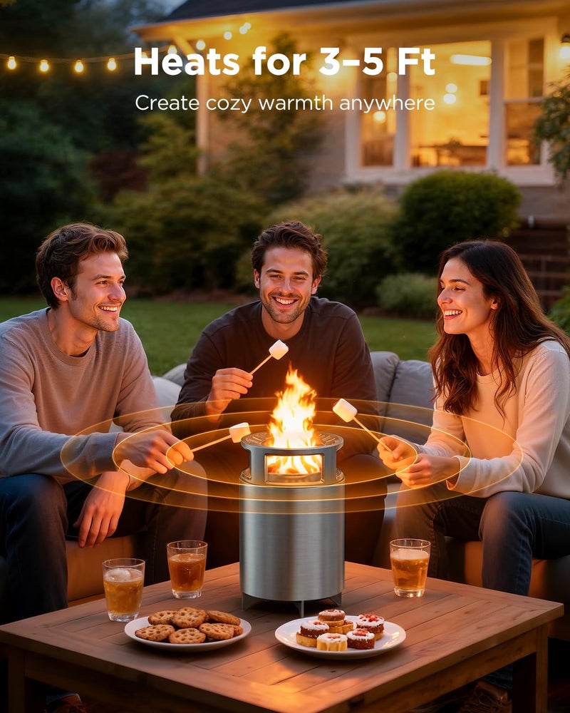 Ciays Smokeless Firepit with Stand, 7â€³ Tabletop Fire Pit for Camping with Patented Technology, Portable Fire Pit for Outside with Grill Rack, Fire Poker and Bag, Fueled by Pellets, Wood or Firestarter - Image 2