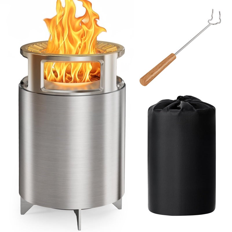 Ciays Smokeless Firepit with Stand, 7â€³ Tabletop Fire Pit for Camping with Patented Technology, Portable Fire Pit for Outside with Grill Rack, Fire Poker and Bag, Fueled by Pellets, Wood or Firestarter - Image 1