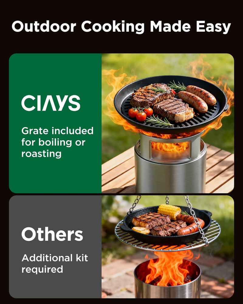 Ciays Smokeless Firepit with Stand, 7â€³ Tabletop Fire Pit for Camping with Patented Technology, Portable Fire Pit for Outside with Grill Rack, Fire Poker and Bag, Fueled by Pellets, Wood or Firestarter - Image 4