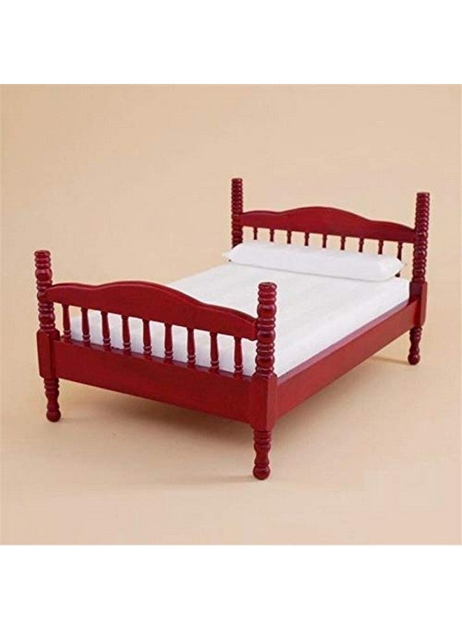 EatingBiting Handcraft 1:12 Dollhouse Miniature Vintage Double Bed For Bedroom Furniture 1:12 Dollhouse Miniature Wooden Bed With Bedding Retro Vintage Designed - Image 1