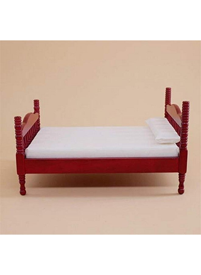 EatingBiting Handcraft 1:12 Dollhouse Miniature Vintage Double Bed For Bedroom Furniture 1:12 Dollhouse Miniature Wooden Bed With Bedding Retro Vintage Designed - Image 3