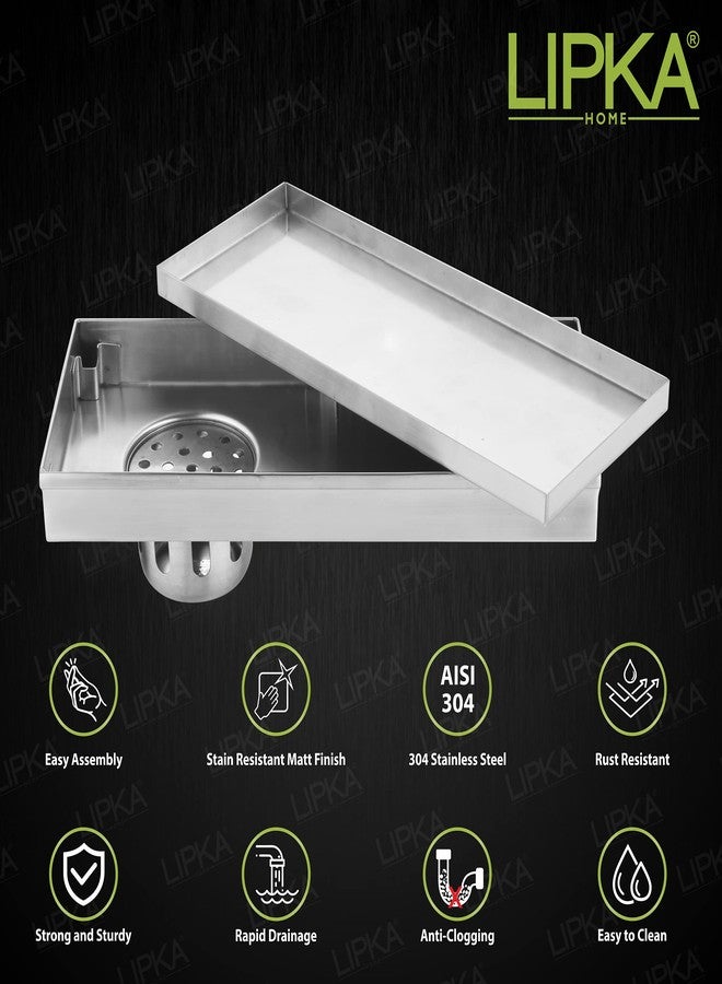 LIPKA Marble Insert Shower Drain Channel | 12 x 5 Inches| 304-Grade Stainless Steel Long Floor Drain for Bathrooms & Shower Areas | 21mm Marble Invisible Water Drainer with Side Hole & Cockroach Trap - Image 4