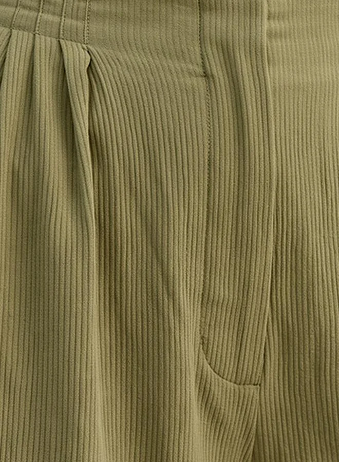 Iconic Green Iconic Straight Fit Elastic Waist Textured Pants for Women | Best Price UAE