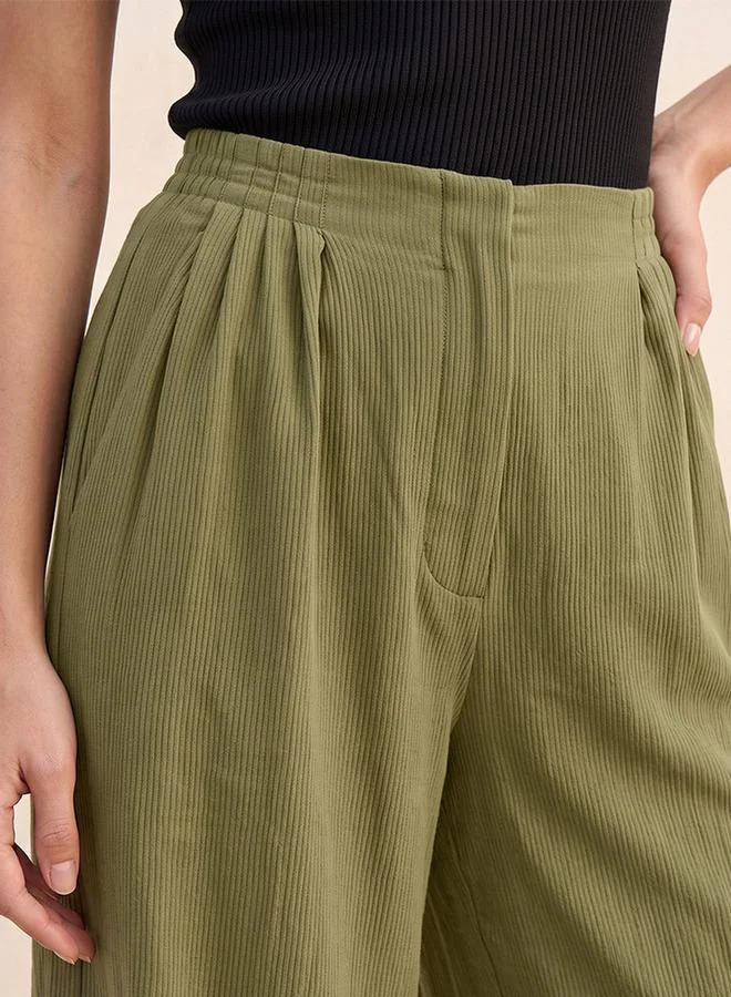 Iconic Green Iconic Straight Fit Elastic Waist Textured Pants for Women | Best Price UAE