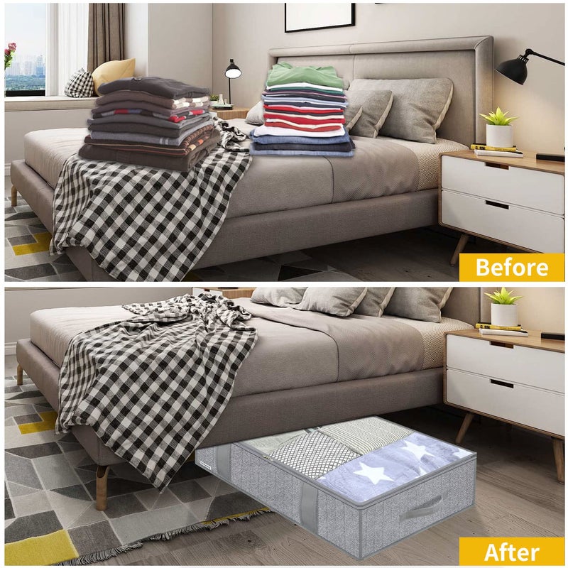 Onlyeasy Underbed Storage Bags Organizer, 4 Pack Large Capacity Under Bed Storage Containers with Reinforced Handles, Foldable Fabric Storage Bins with Clear Window, Herringbone Grey, 7MXRUBBP4 - Image 4