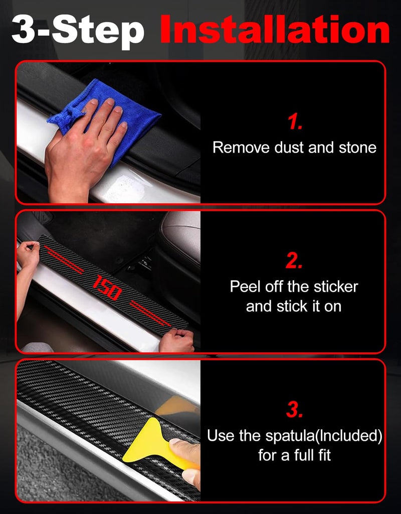 CHIYLE Door Sill Protectors for Ford F150, Carbon Fiber Leather Front/Rear Door Sill Sticker for Ford F150 Accessores 2015 2016 2017 2018 2019 2020 2021 2022 2023 2024 2025(Red) - Image 3