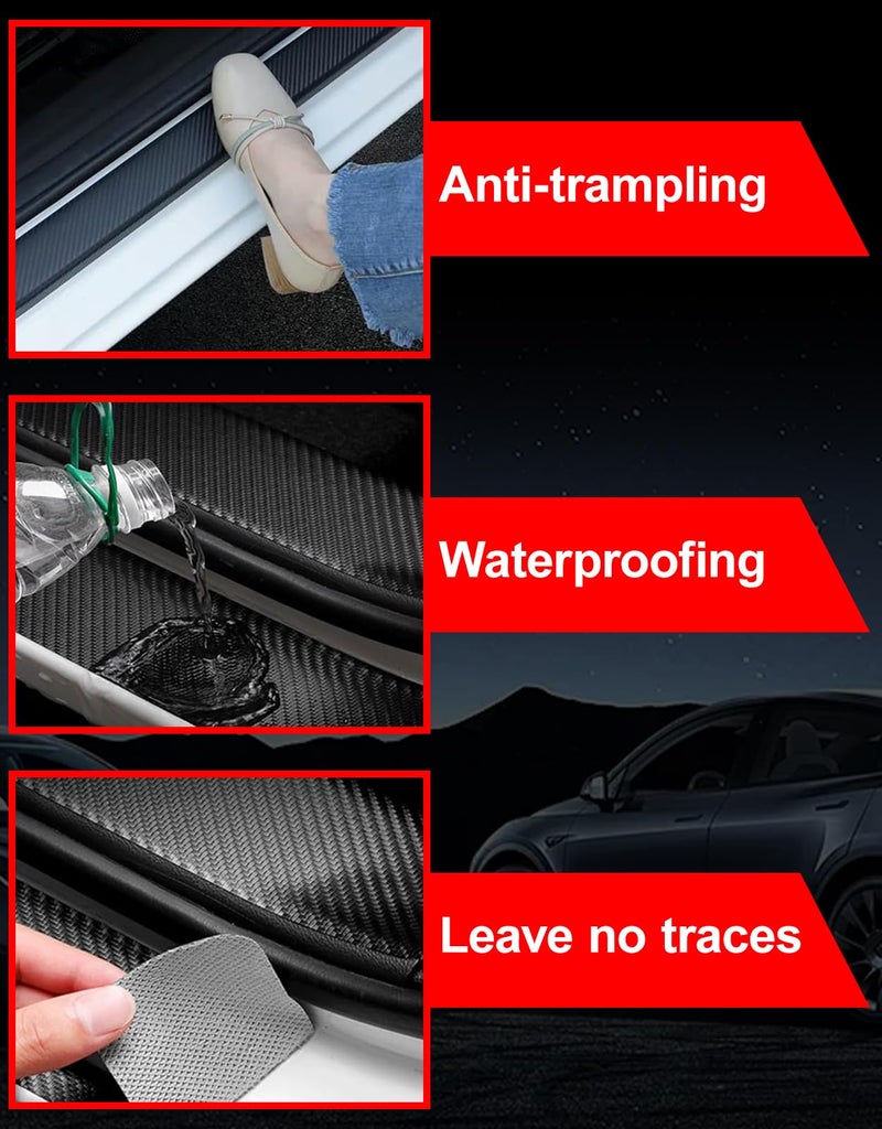 CHIYLE Door Sill Protectors for Ford F150, Carbon Fiber Leather Front/Rear Door Sill Sticker for Ford F150 Accessores 2015 2016 2017 2018 2019 2020 2021 2022 2023 2024 2025(Red) - Image 5