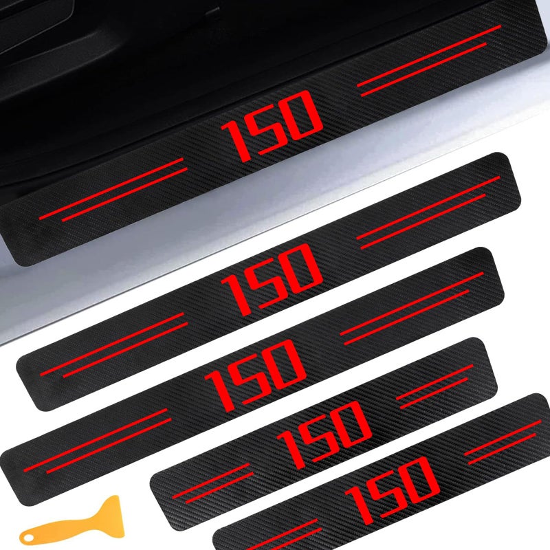 CHIYLE Door Sill Protectors for Ford F150, Carbon Fiber Leather Front/Rear Door Sill Sticker for Ford F150 Accessores 2015 2016 2017 2018 2019 2020 2021 2022 2023 2024 2025(Red) - Image 1