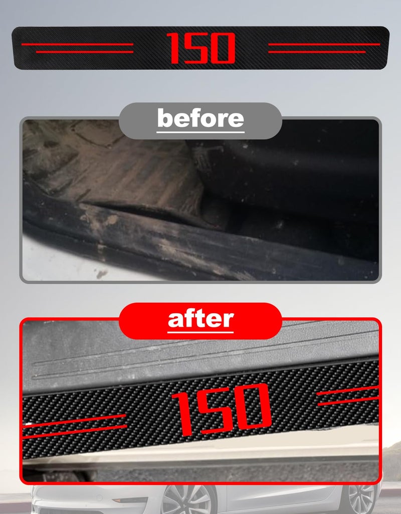 CHIYLE Door Sill Protectors for Ford F150, Carbon Fiber Leather Front/Rear Door Sill Sticker for Ford F150 Accessores 2015 2016 2017 2018 2019 2020 2021 2022 2023 2024 2025(Red) - Image 2