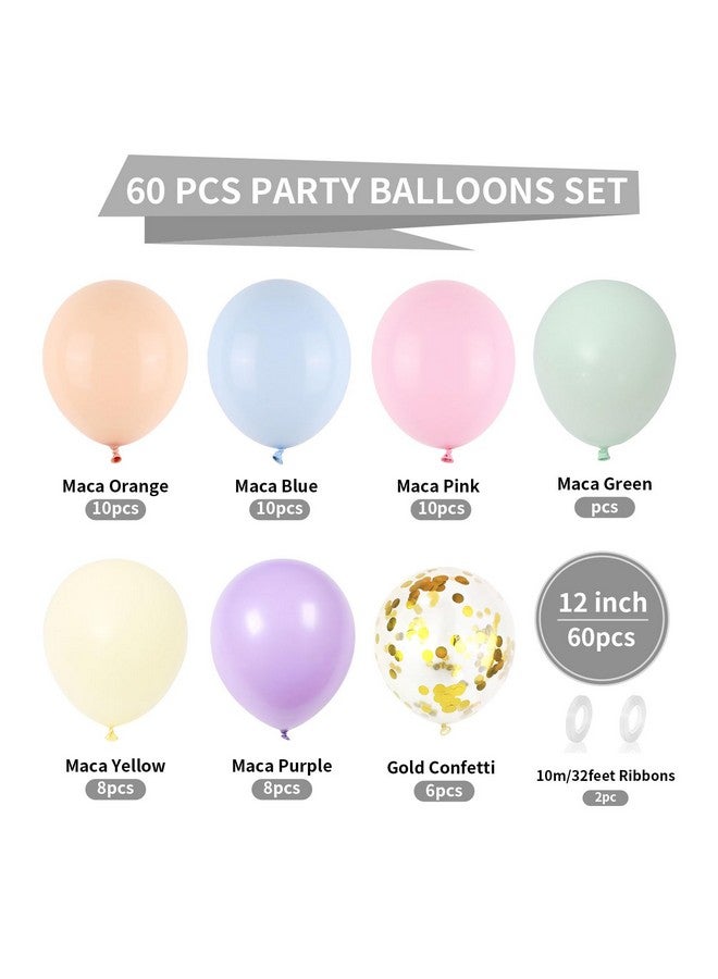 Biapian 60 PCS Pastel Latex Balloons - 12 Inch Macaron Pink Blue Purple Green Yellow Orange Color Balloon Gold Confetti for Birthday Baby Shower Wedding Rainbow Party Decorations - Image 2