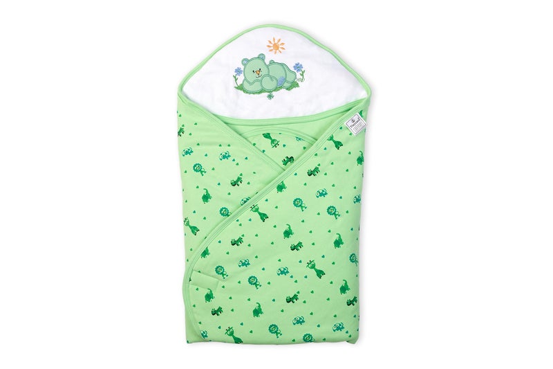 Tinycare Baby Interlock Clr Ptd Wraps with Polyfill Color Printed Green | 70X70 cm - Image 1