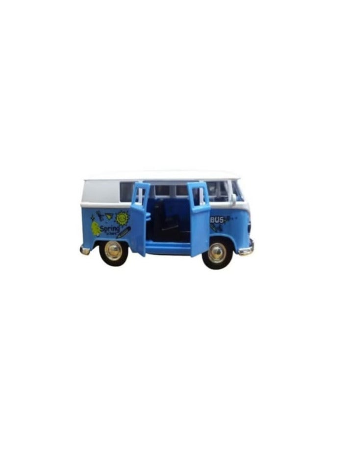 Blue Diecast Volkswagen Mini Bus Model Car with Openable Doors - Image 3