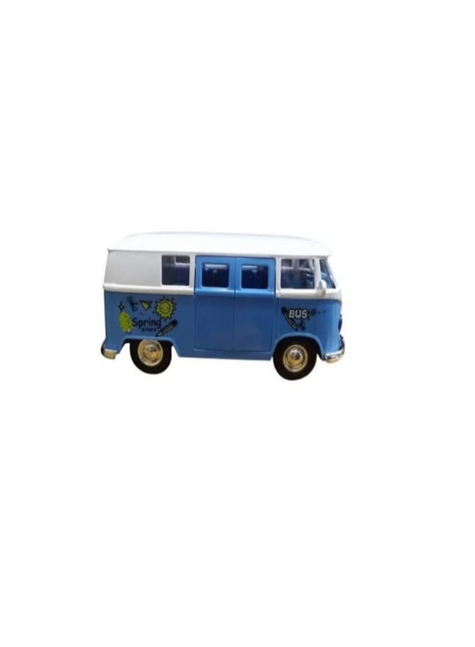 Blue Diecast Volkswagen Mini Bus Model Car with Openable Doors - Image 4